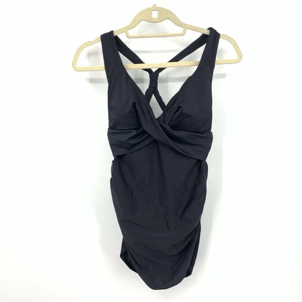 L.L. Bean Black One-Piece Twist Front Swimsuit